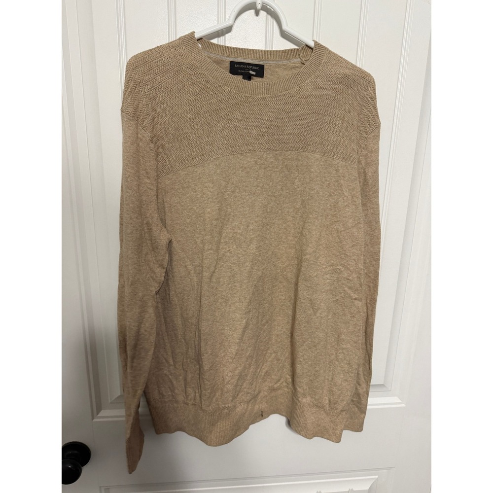 Banana Republic Sweater Mens XL Heather Cotton Yarn Tan Textured Crew Neck EUC